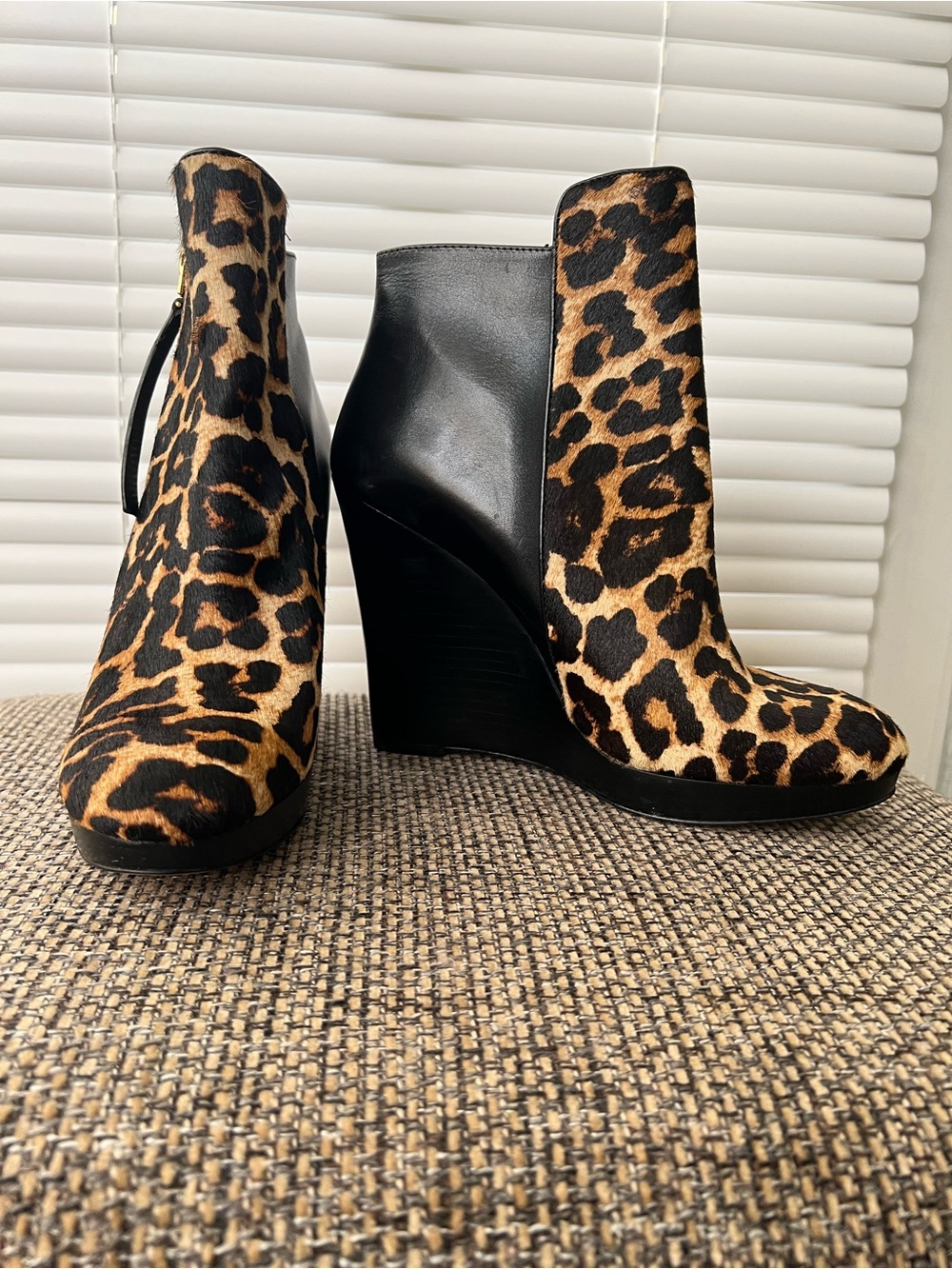 Michael Kors Leopard Print and Leather Genuine Calf Hair Wedge Ankle Boots NWOT